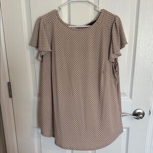 Adrianna Papell Taupe Polka Dot Flutter Sleeve Blouse